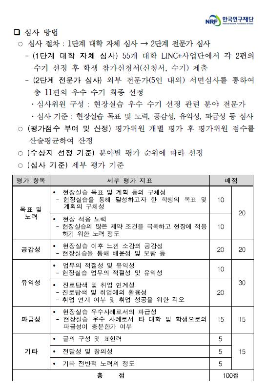 사회맞춤형 산학협력선도대학(LINC+)육성사업 현장실습 수기 공모전