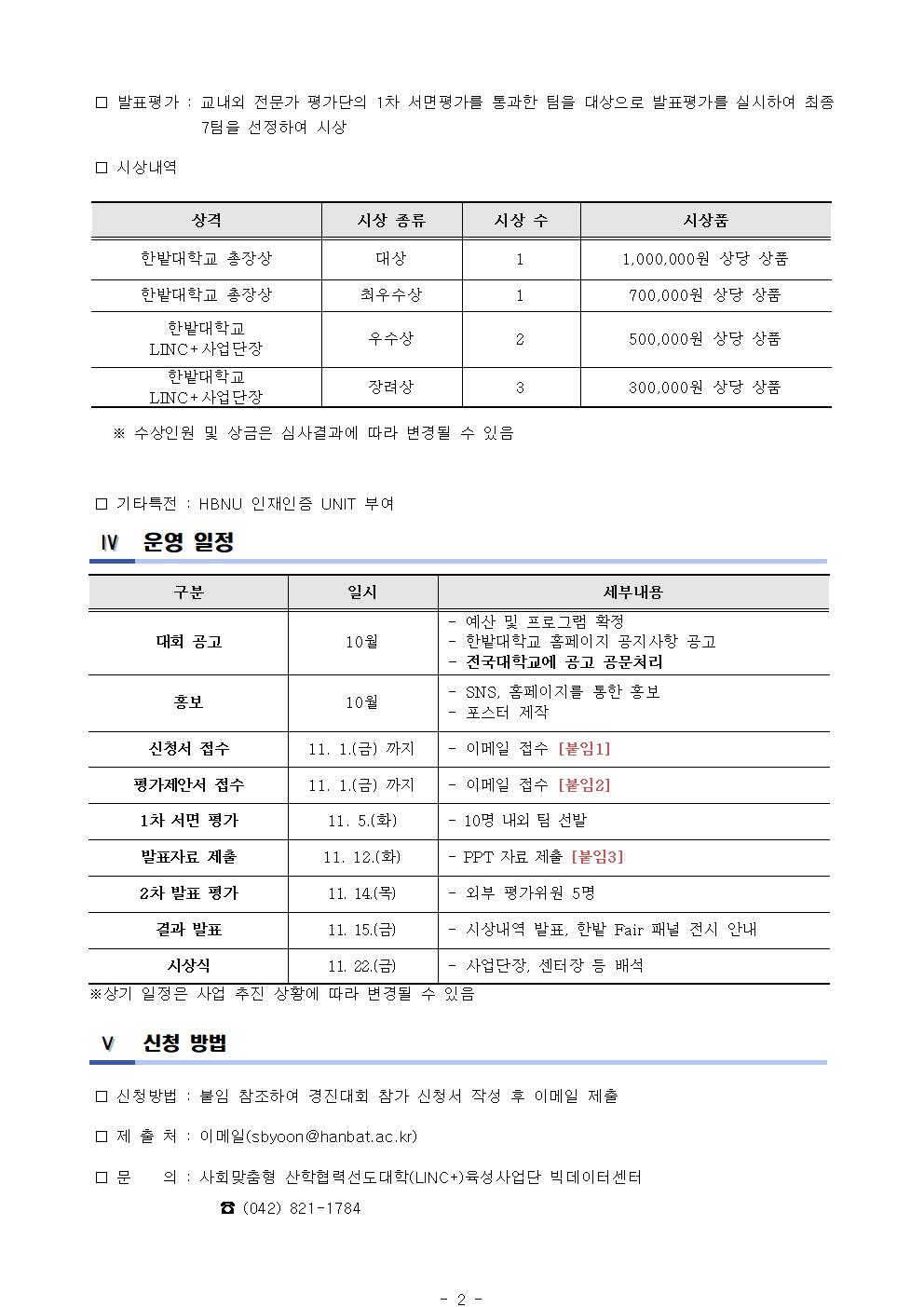한밭대학교 학생 빅데이터 분석 경진대회 공고문